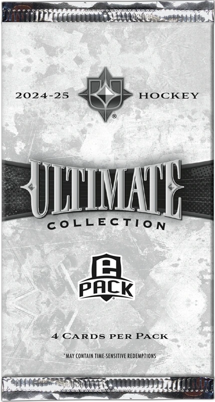 Official 2024–25 Ultimate Collection e-Pack wrapper, marked four cards per pack.