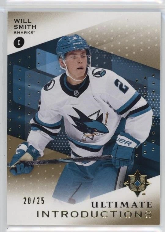 Will Smith Ultimate Introductions Gold card, showing a skating pose, angled blue design and visible 20/25 numbering.