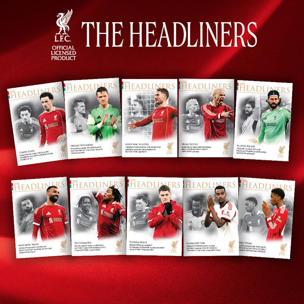 Futera Liverpool FC Headliners 2025-26 exact-release card preview grid