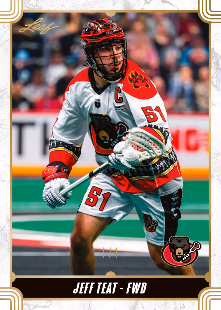 Jeff Teat forward base-card preview from 2025–26 Leaf NLL.