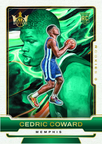 Cedric Coward Rookies 0 card with a teal portrait behind a full-body basketball image and a cream frame.
