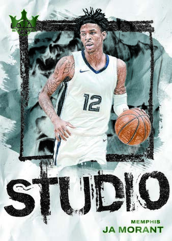 Ja Morant Studio Jade card with gray painterly background, green crown and large black Studio lettering.