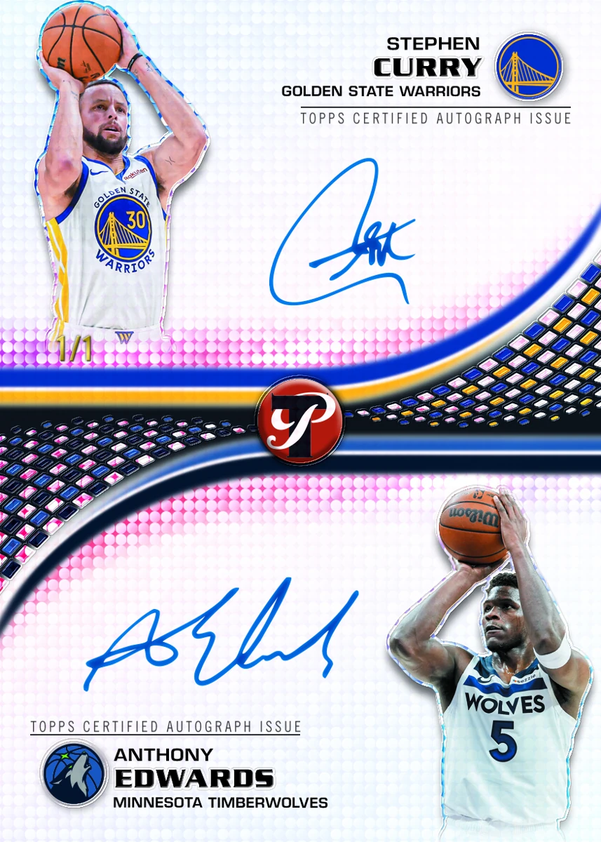 Stephen Curry and Anthony Edwards on the 2025–26 Pristine Pair Dual Autographs Pristine Black 1/1 preview.