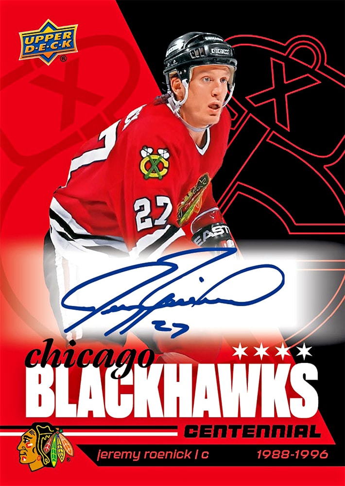 Jeremy Roenick Red Hot Autos preview with a wide pale signature area across the red-and-black design.