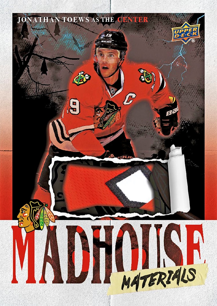 Jonathan Toews Madhouse Materials preview with lightning, branches, torn-paper window styling and large red title.