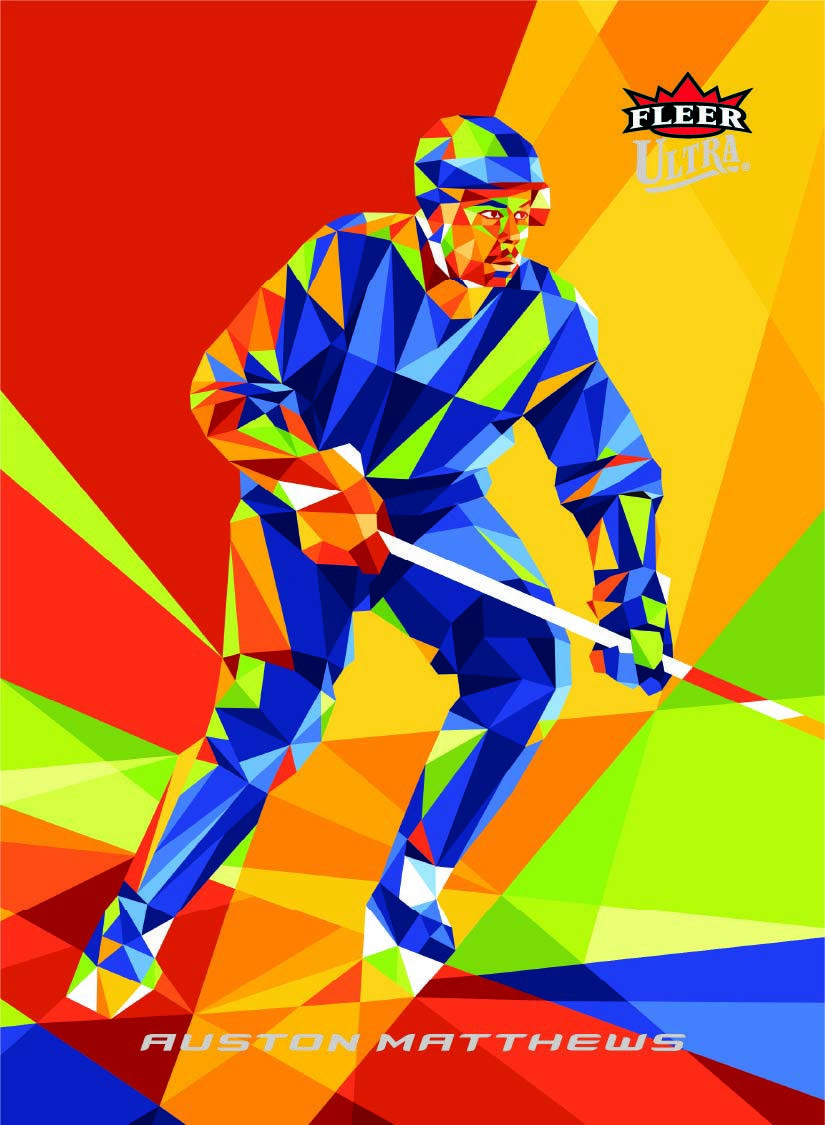 Auston Matthews Angulars preview, with the skater formed from blue, lime, orange and red geometric shapes.