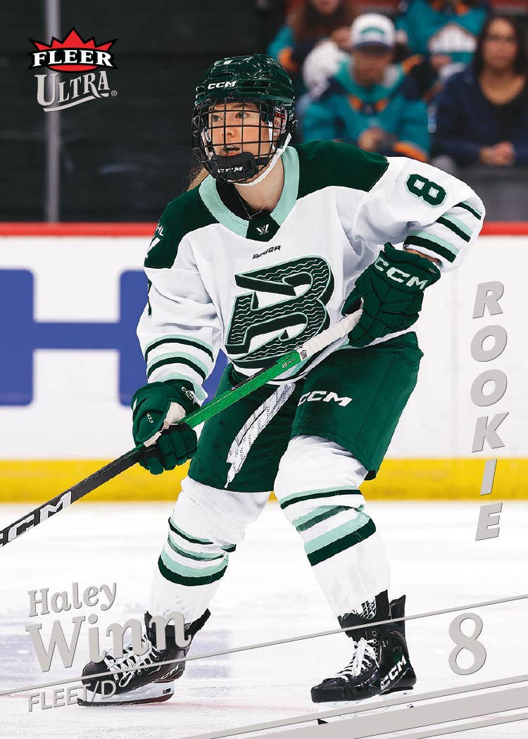 Haley Winn's Fleer Ultra rookie preview in Boston green and white, with ROOKIE running down the right side.