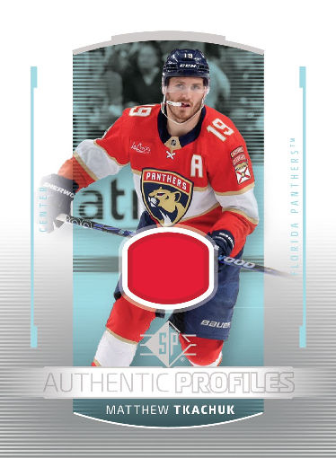 Matthew Tkachuk in a red Panthers sweater with a rounded jersey window on the Authentic Profiles preview.