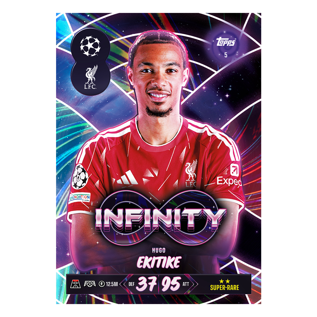Hugo Ekitike Infinity number 5, with 37 defence, 95 attack and a two-star Super-Rare label.