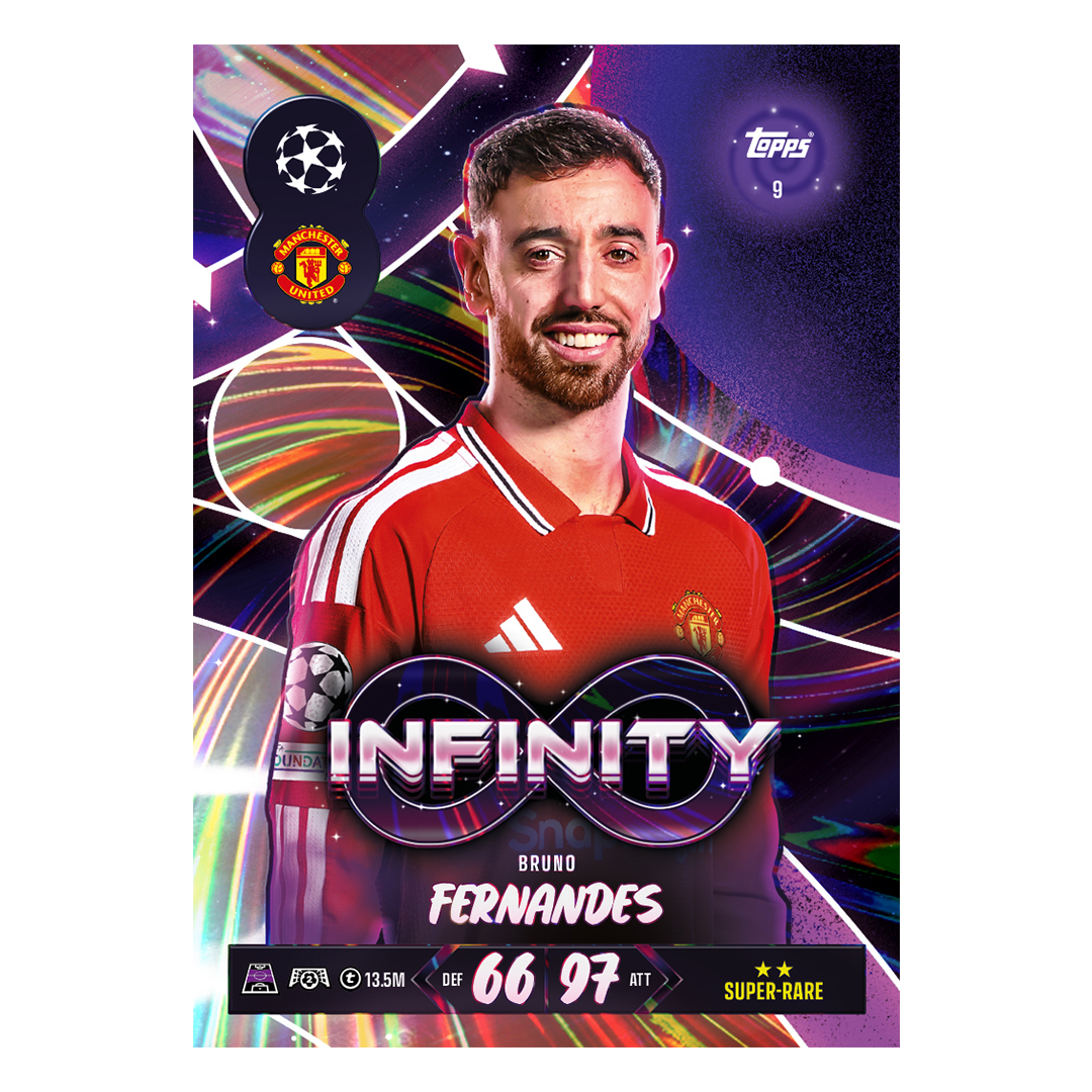 Bruno Fernandes Infinity number 9, with 66 defence, 97 attack and a two-star Super-Rare label.