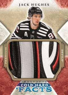 Jack Hughes appears above a large multicolor patch window on Cold Hard Facts Premium.