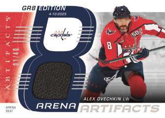 Alex Ovechkin’s Arena Artifacts GR8 Edition preview pairs a seat swatch with his Capitals image.