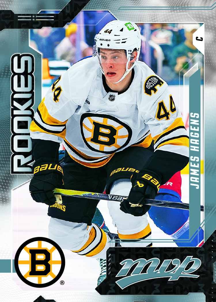 James Hagens in Boston white, black and gold on his MVP rookie preview.
