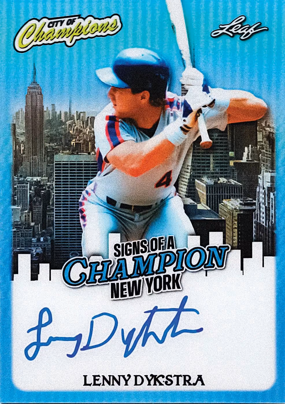 Lenny Dykstra New York Signs of a Champion autograph preview from 2026 Leaf City of Champions.