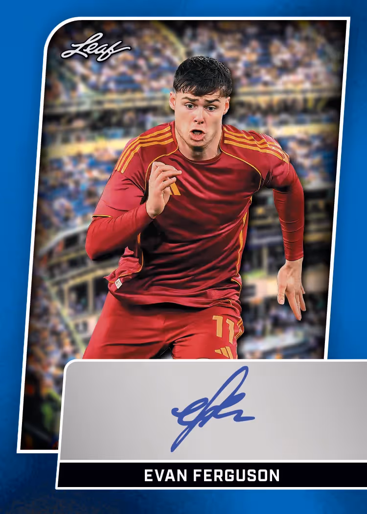Evan Ferguson blue-bordered autograph preview from 2026 Leaf Mélange.