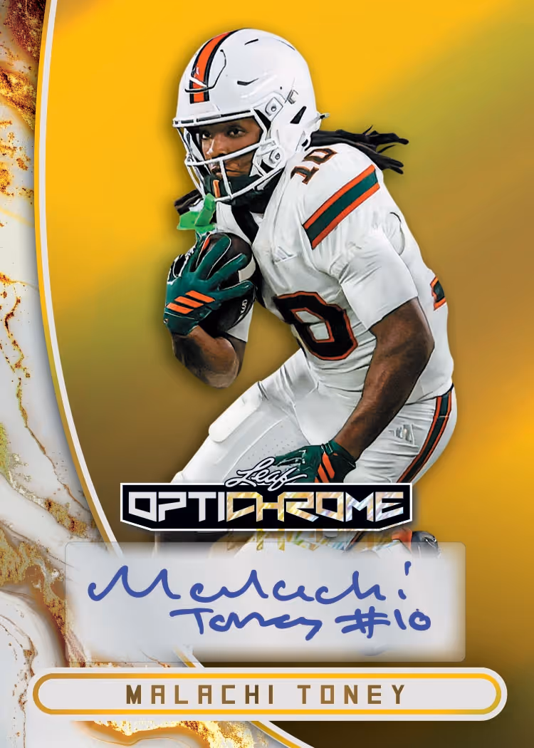 Malachi Toney autograph preview from 2026 Leaf Optichrome Football.