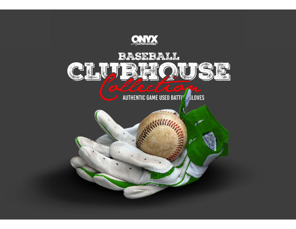 Onyx Clubhouse Collection promotional artwork showing white and green batting gloves beneath the product logo.