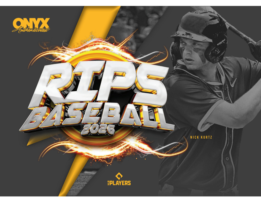 Official 2026 Onyx RIPS Baseball promotional cover with Nick Kurtz batting beside the gold and silver product logo.