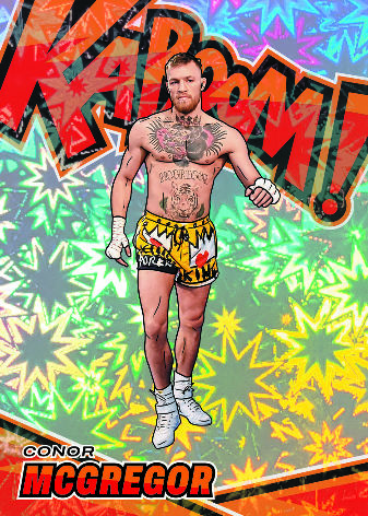 Conor McGregor in yellow shorts on the Gold Kaboom preview from the 2026 Combat Anthology Hobby sell sheet.