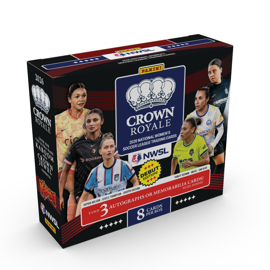 The debut-edition 2026 Crown Royale NWSL hobby box, with six player photographs and an eight-card configuration.