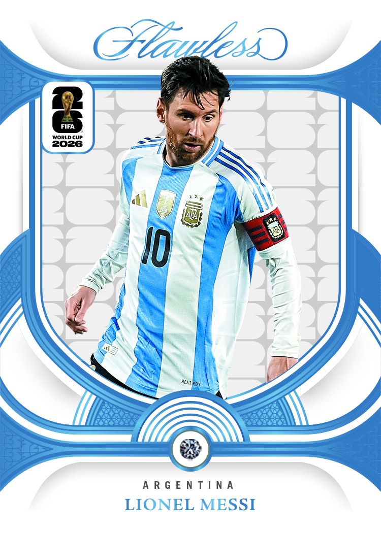 Lionel Messi in Argentina colours on the Base Set Platinum preview, with a gemstone below his photograph.