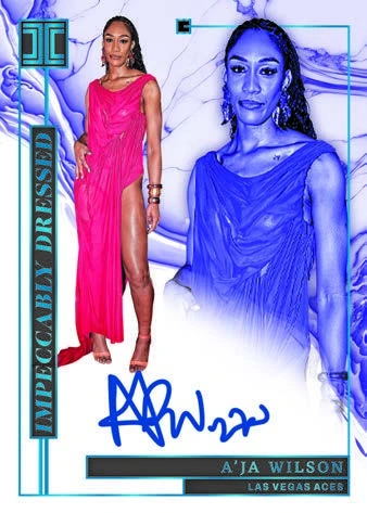 A’ja Wilson’s Impeccably Dressed Signatures Platinum preview, showing a red dress and a larger portrait.