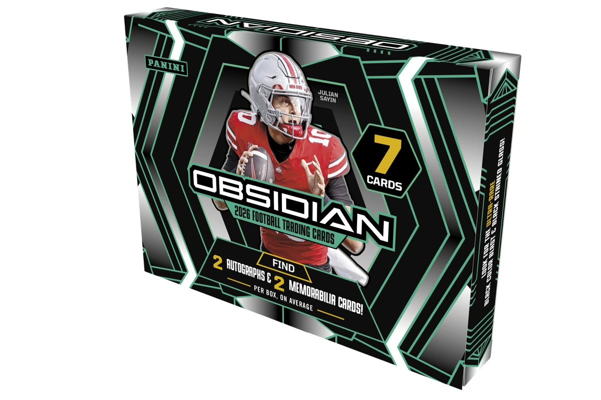 Official 2026 Panini Obsidian Football Hobby box featuring Julian Sayin.