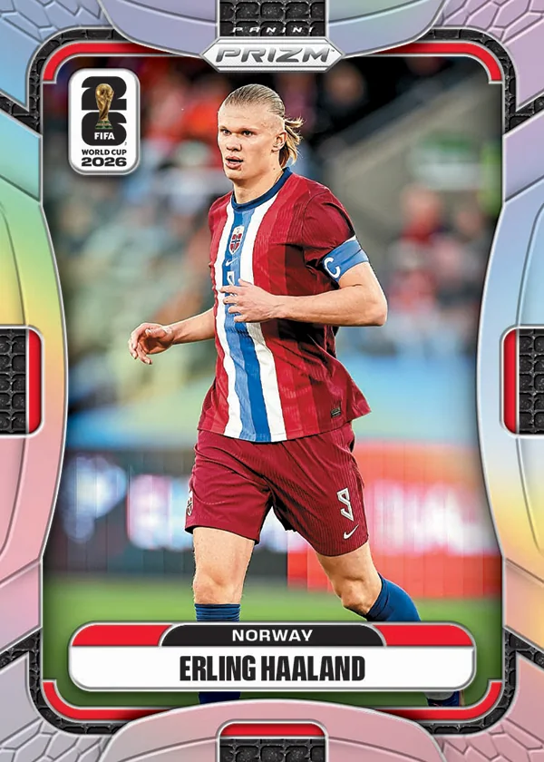 Erling Haaland base-card preview for Panini Prizm FIFA World Cup 2026.