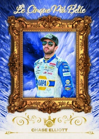 Chase Elliott inside the ornate gold frame of the Le Cinque Piu Belle insert preview.