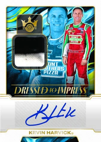 Kevin Harvick’s Dressed to Impress Material Signatures Gold preview with a memorabilia window and autograph.