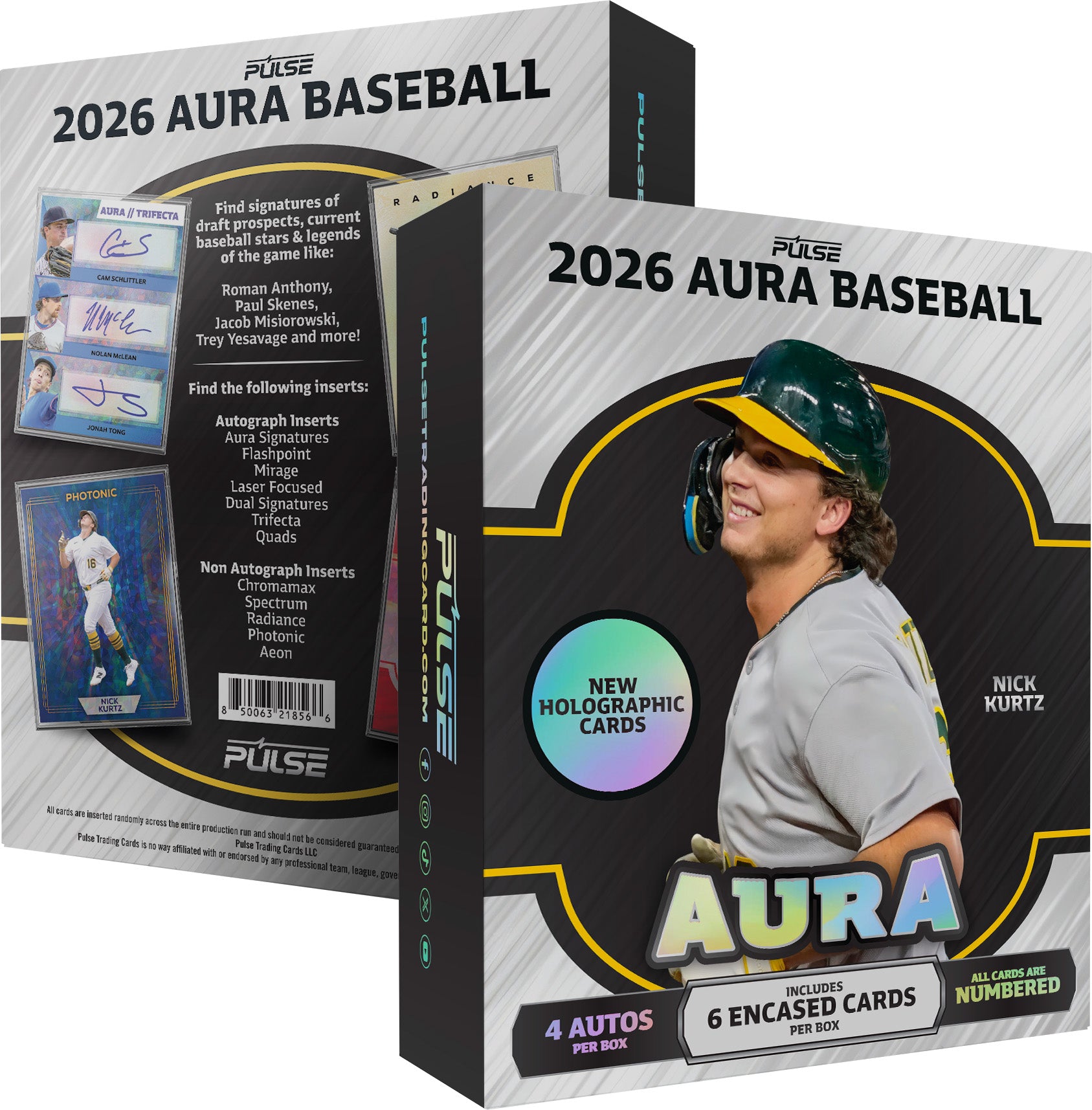 2026 Pulse Aura Baseball Hobby packaging featuring Nick Kurtz and six encased cards