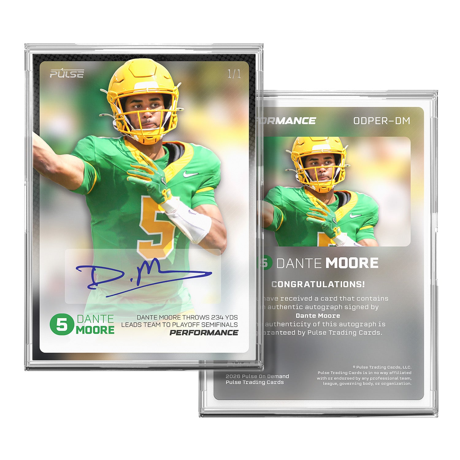 2026 Pulse Dante Moore Performance autograph manufacturer front and back preview