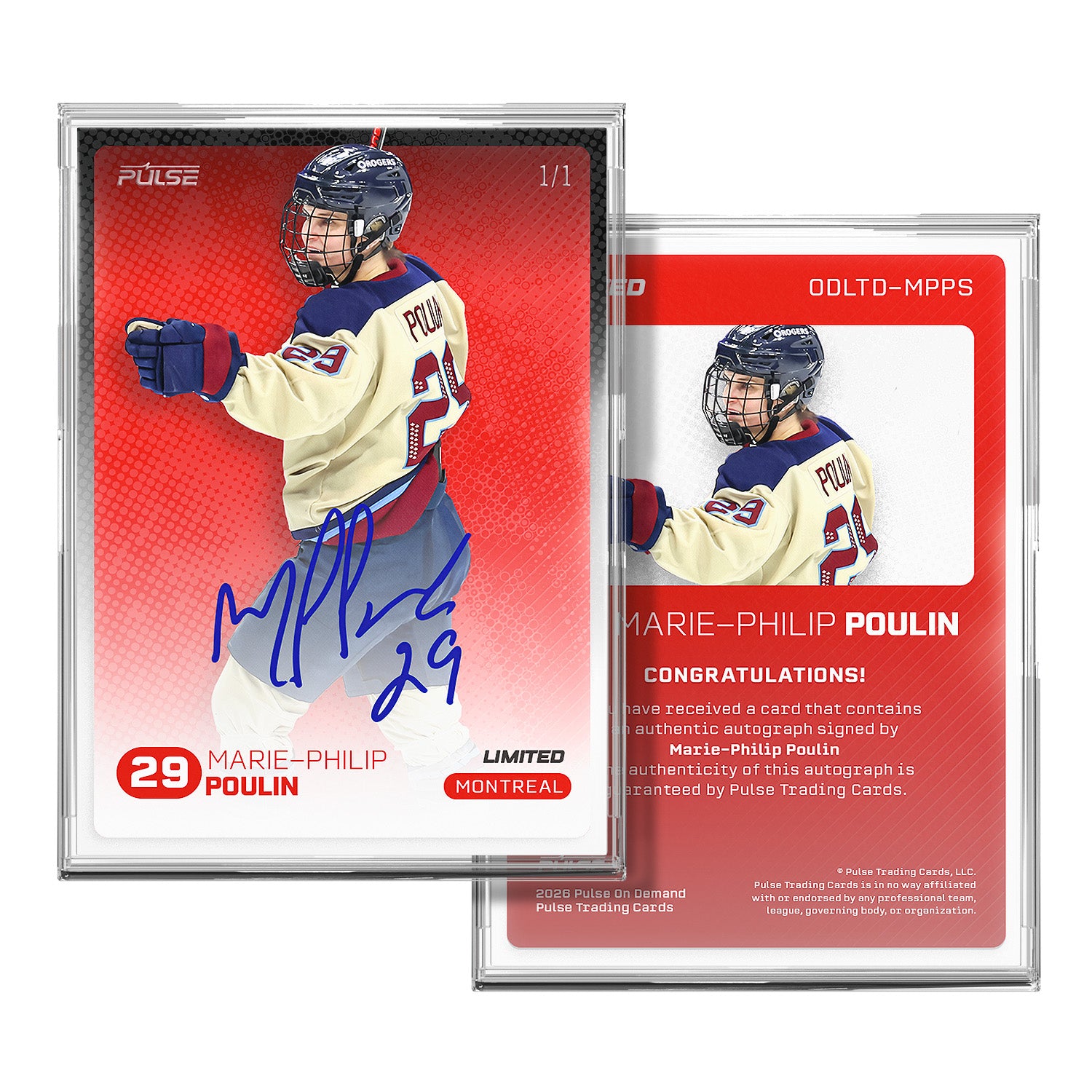 2026 Pulse On Demand Limited Marie-Philip Poulin autograph manufacturer front and back preview