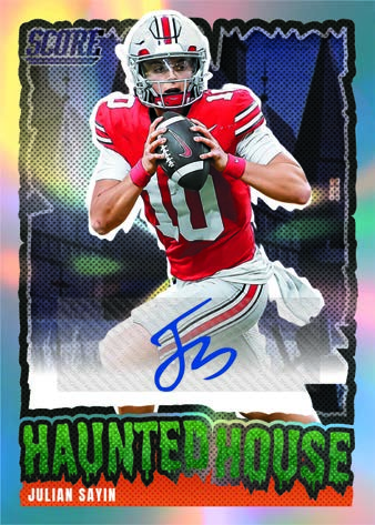 Julian Sayin in an Ohio State uniform with a blue autograph below on Haunted House Holo Autographs.
