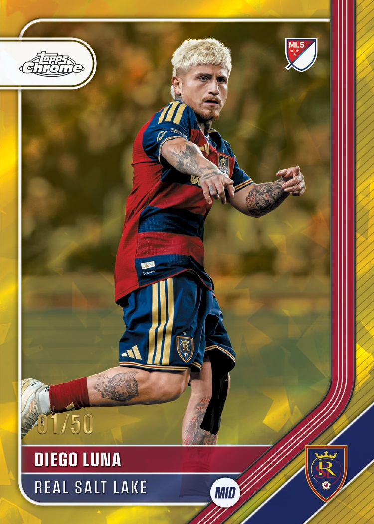 Diego Luna Gold Sapphire card in Real Salt Lake colors, manufacturer preview numbered 01/50.