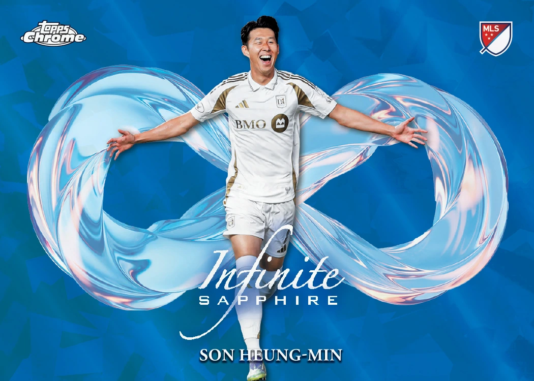 Son Heung-Min Infinite Sapphire card with his arms spread across a flowing silver infinity design.