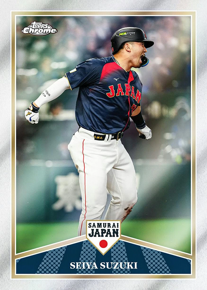 Seiya Suzuki running in the Samurai Japan base design.