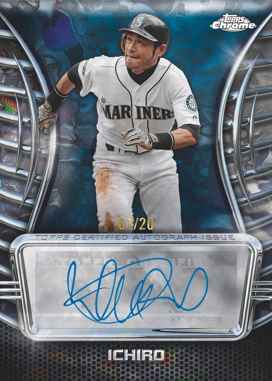 Ichiro Molten Mercury autograph preview with curved silver side panels and 01/20 numbering.