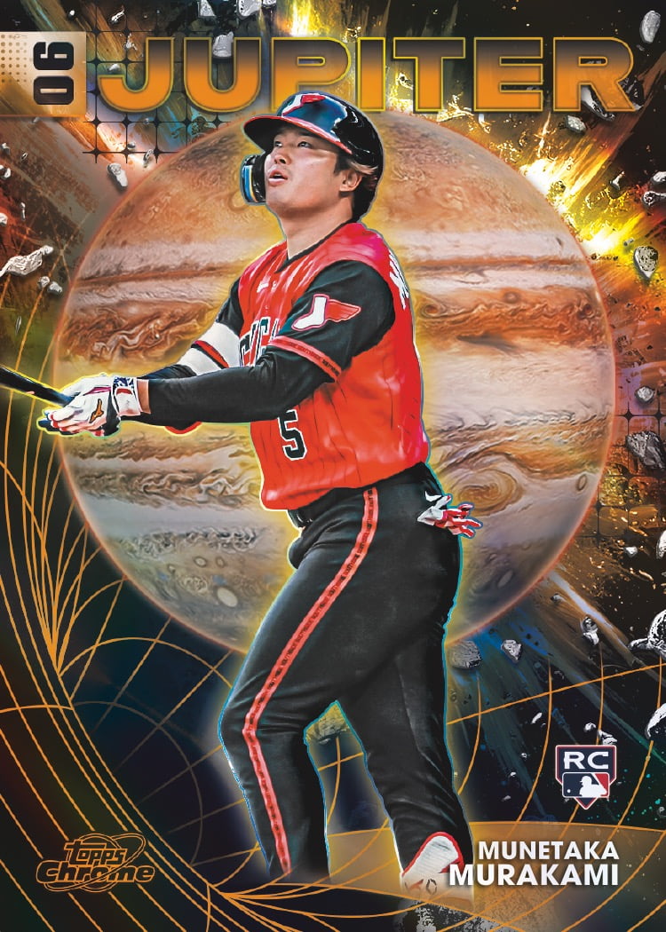 Munetaka Murakami's Planetary Pursuit Jupiter rookie preview, with Jupiter's banded surface behind him.
