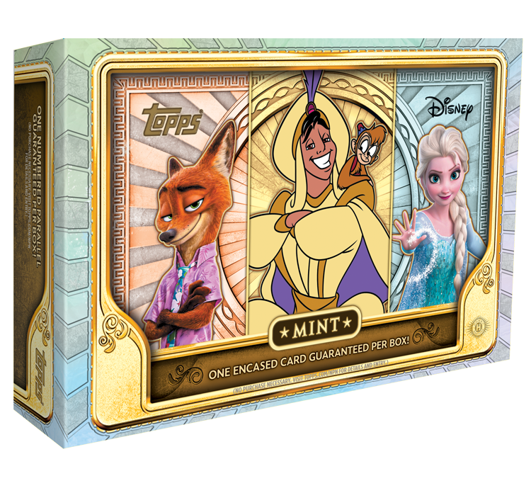 Official 2026 Topps Mint Disney hobby-box preview featuring Nick Wilde, Kronk and Elsa.