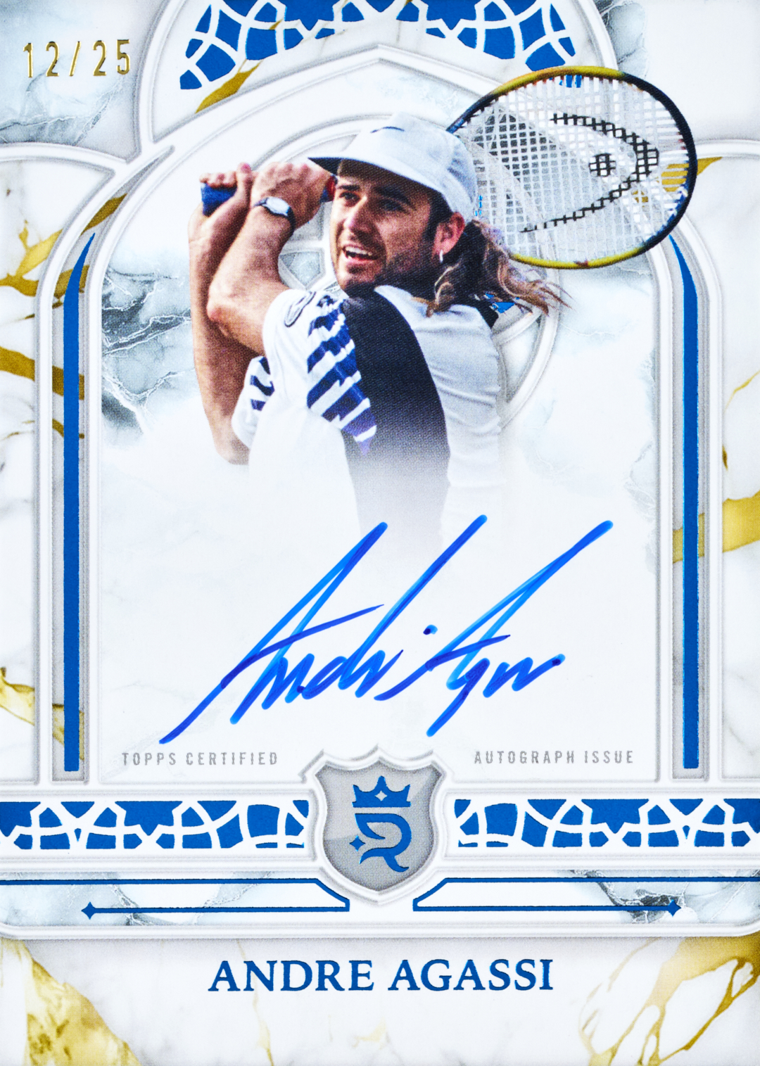 Andre Agassi, Imperial Ink Blue, 2026 Topps Royalty Tennis promotional preview.