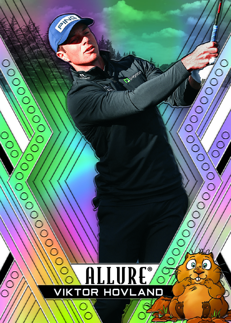 Viktor Hovland on an Allure variation with a cartoon brown rodent in the lower-right corner.