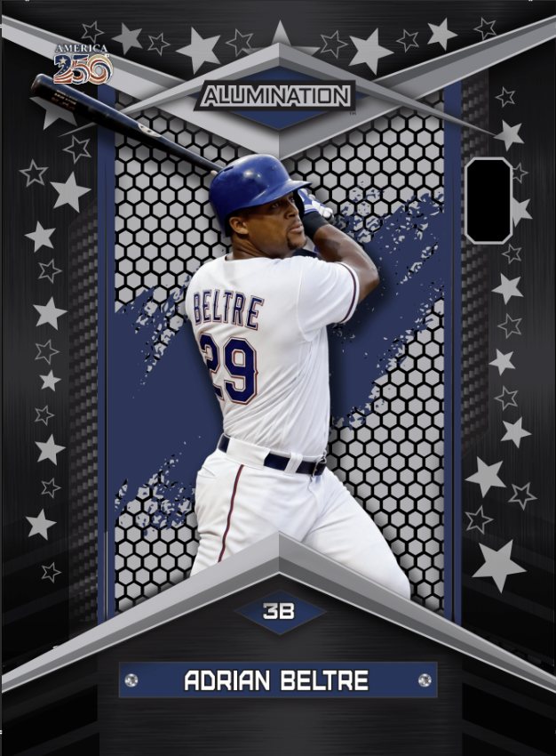 Wild Card Alumination Baseball 250 Adrián Beltré base preview with a star-patterned frame
