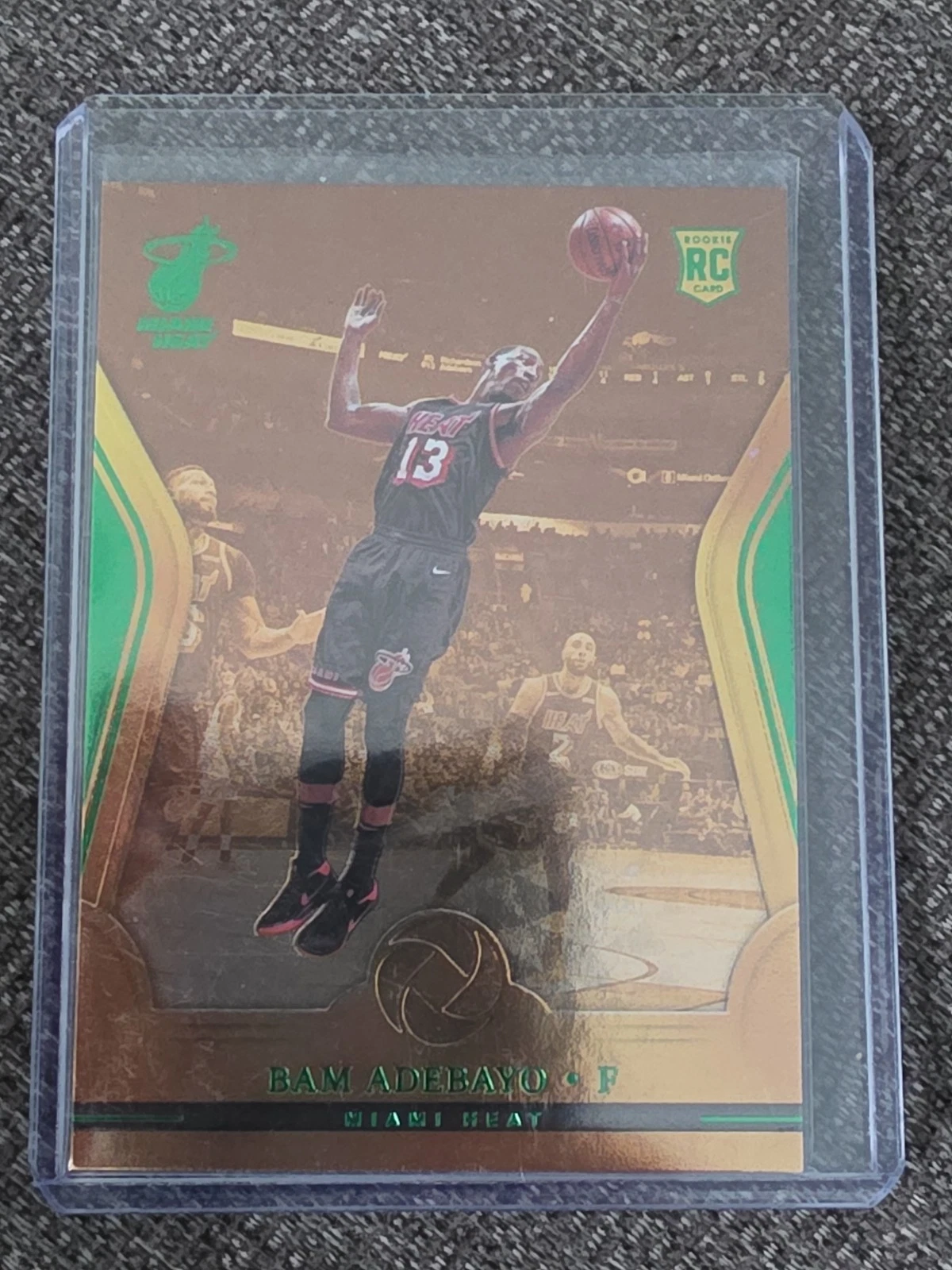 Hammy’s exact Bam Adebayo Opulence Emerald rookie, with green foil framing the Miami action photograph.