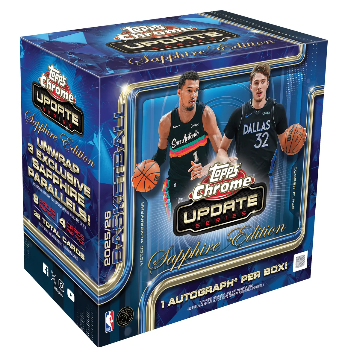 Official 2025-26 Topps Chrome Updates Basketball Sapphire Edition box.