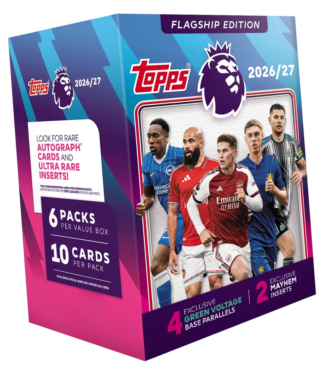 Official 2026/27 Topps Premier League Flagship Value box with six ten-card packs.